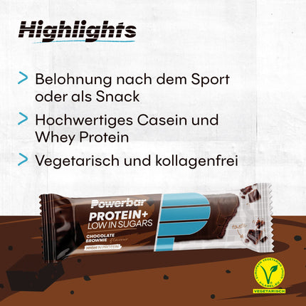 Powerbar - Protein Plus - Low Sugar - Chocolate-Brownie - 30x35g - Bars with only 107 kcal - Fitness bars with fiber
