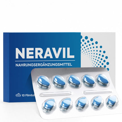 NERAVIL 10x Blue High-Dose Tablets for Men - Instant Effect - With Natural Active Ingredients - Extra Strength with Ginseng, Guarana, and Ashwagandha