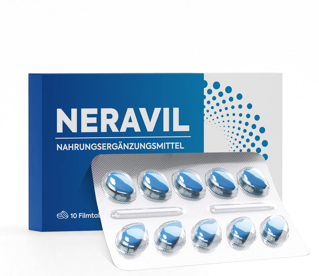 NERAVIL 10x Blue High-Dose Tablets for Men - Instant Effect - With Natural Active Ingredients - Extra Strength with Ginseng, Guarana, and Ashwagandha