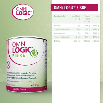 OMNi LOGiC FIBRE, 50 servings (250g), Fiber, 100% water-soluble, For impaired colon function, For constipation and diarrhea, Vegan, Gluten-free, Lactose-free