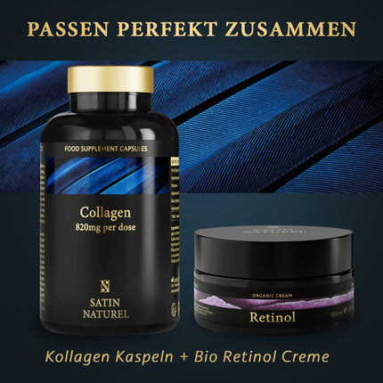 Satin Naturel Collagen Complex with Hyaluronic Acid - 180 Capsules - High-Dose Hyaluronic Acid Collagen Capsules - Enriched with Vitamin C, Elastin, and Spirulina - No Additives - Made in Germany