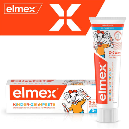 elmex children's toothpaste 2-6 years 2x50ml – child-friendly tooth cleaning for highly effective caries protection – with amine fluoride for a triple protection mechanism