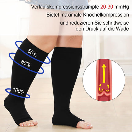 LOFIR Medical Compression Stockings for Women Men: Open Toe Knee High Thick Calf Plus Size Support Stockings Firm 20-30 mmHg Class 2 Gradient Compression Socks for Varicose Veins Black 1 Pair