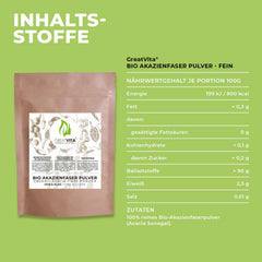 Organic Acacia Fiber Powder 400 g – E414 Gum Arabic Type 4918 | 90% fiber, soluble &amp; tasteless | vegan, gluten-free, non-GMO | Made in Germany - DE-ÖKO-037 | GreatVita