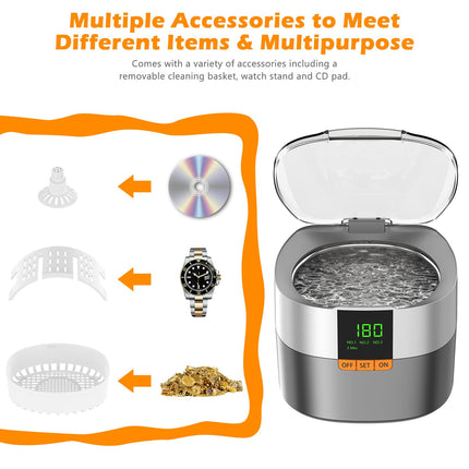Ultrasonic cleaning device Ultrasonic cleaner Ultrasonic device KECOOLKE 750ml Sonic Cleaner with digital timer for glasses, rings, coins, finger rings, money