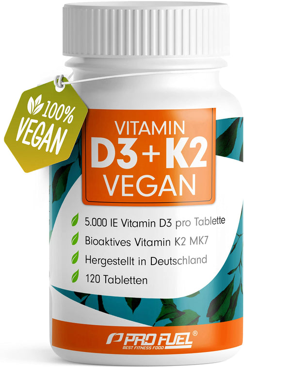 Vitamin D3 K2 VEGAN - 120 tablets with 5000 IU D3 + 200 mcg K2 (MK7) - Vitamin D3 high-dose and vegan - lasts for 19 months - laboratory-tested with certificate - no unwanted additives