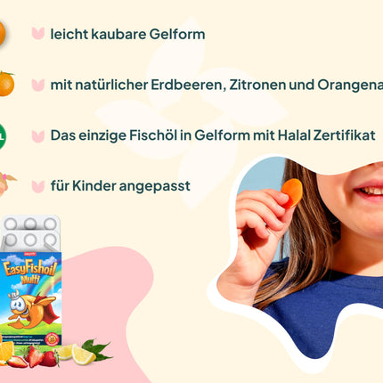 EasyFishoil Omega 3 Jelly For Children with Choline, Folic Acid, B6, B12 for 30 days Jelly Fish Oil High Dose, Children &amp; Adults, Pure Fish Oil Capsules for Children - Natural Omega 3 KIDS-Children