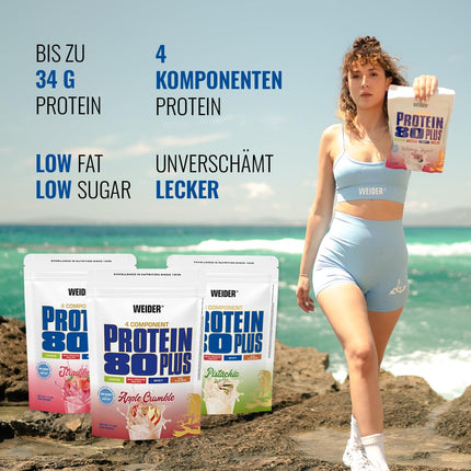 Weider - Protein 80 Plus - 4-component protein powder - High protein content with 80% protein - Creamy shakes with calcium &amp; vitamin B6 - 500g - Vanilla