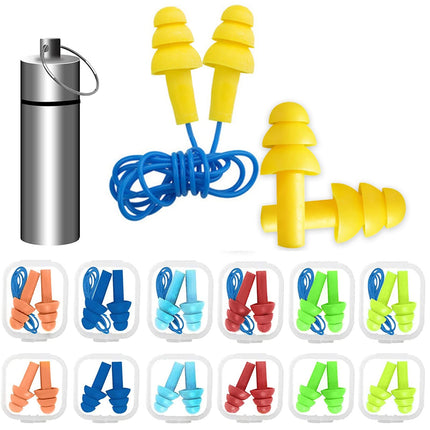 14 Pairs of Silicone Earplugs, Sleeping Earplugs, Hearing Protection Earplugs Set, Ear Plugs with Storage Box, Earplugs with Cord, Reusable