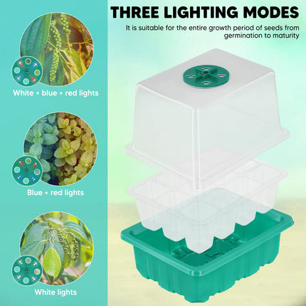 Towwoo Indoor Greenhouse Propagator, 6 Pieces 72 Cells Mini Greenhouse Propagation Set with 8LED Plant Lamp and Seedling Heat Mat and Gloves, Trays Greenhouse Propagation Tray for Plant