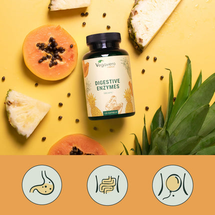 Enzyme Complex | Bromelain - Papain - Amylase - Lipase - Cellulase | Enteric-coated DRCaps® | Natural digestive enzymes | Laboratory-tested | No additives | German production Vegavero®