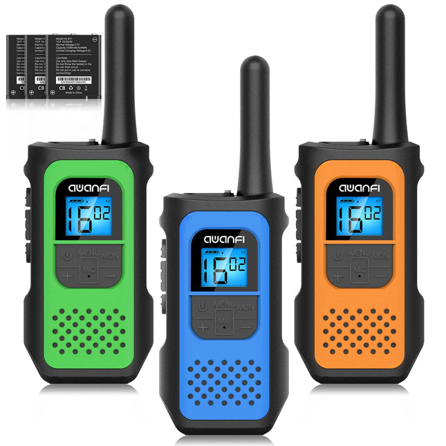Walkie Talkie, AWANFI Walkie Talkie Set of 3 for Adults and Children, Rechargeable Walkie Talkie with Li-ion Battery, 16 Channels VOX Radio, Walkie Talkie with Type C Charging Cable for Biking, Camping, Hiking