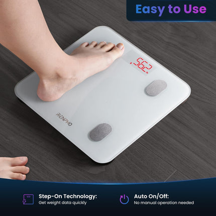 RENPHO Digital Bathroom Scale, Bluetooth Body Fat Scale with High-Precision Sensors, Smart Scale with Body Fat and Muscle Mass 180 kg/400 lbs