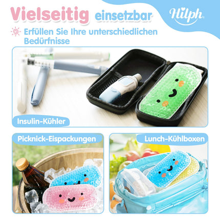 Hilph Children's Cooling Pads with Non-Toxic Gel, 13.5 x 6.3 cm Non-Toxic Small Ice Packs for Children with Fever, Bumps, Bruises, Toothache or Headache, Cold and Warm Compress - 4 Pack