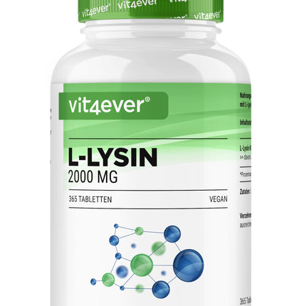 L-Lysine - 365 Tablets - High Dose with 2000 mg L-Lysine HCL per day - From Plant Fermentation - No Additives - Vegan