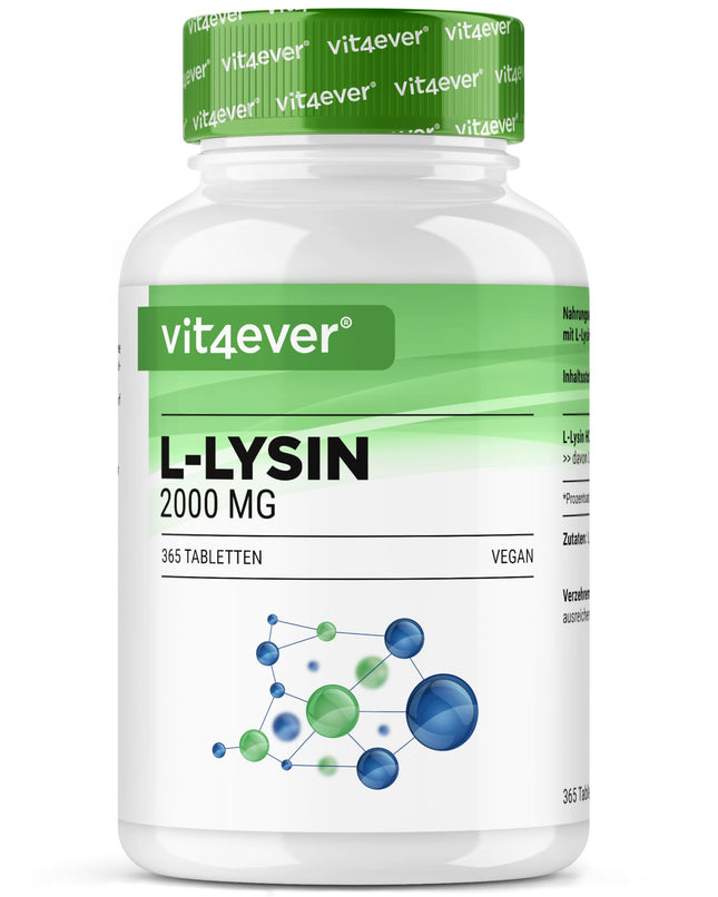 L-Lysine - 365 Tablets - High Dose with 2000 mg L-Lysine HCL per day - From Plant Fermentation - No Additives - Vegan