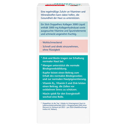 Doppelherz Collagen 3000 Liquid - Skin + Connective Tissue - With vitamin A, zinc, and biotin to contribute to the maintenance of normal skin – 14 sachets