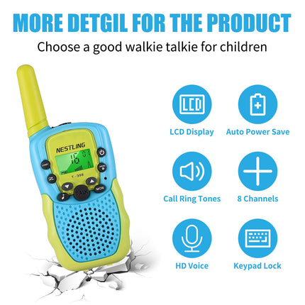 Nestling Walkie Talkies for Kids, 8 Channels 2-Way Radio Toy with Backlight, LCD Flashlight, 3KM Range for 3-12 Year Old Boys and Girls (Teal, 2 Pack)