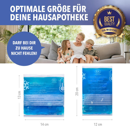 IEA Medical Cold-Warm Compresses | Set of 3 | 12 x 20 cm | Ice packs for bruises, insect bites, and other injuries | Reusable gel cooling pads (set of 3 compresses M)