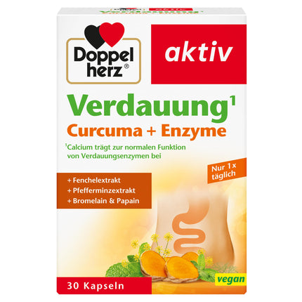 Doppelherz Digestion Curcuma + Enzymes - Calcium contributes to the normal function of digestive enzymes - 30 Capsules