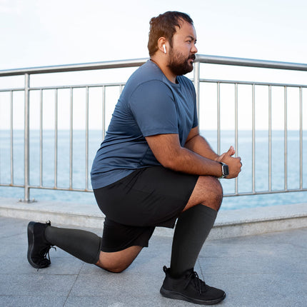 PUTUO Compression Stockings Thick Calves Men: Thrombosis Stockings Women Plus Size Support Stockings Men Women Compression Socks for Flight Medical Running Travel Black 3XL 3 Pairs