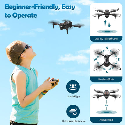 Gerbala Foldable Drone for Kids &amp; Beginners, FPV Drone with 1080P HD Camera, 360° Flip, Gravity Sensor, One-Button Takeoff/Landing, Follow Me, Gesture Photo, 120° Wide Angle, 2 Batteries