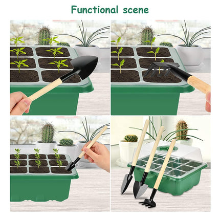 TaimeiMao Indoor Greenhouse Propagator, 4 Pack 12 Cell Mini Greenhouse, Indoor Greenhouse, Growing Pots, Greenhouse Growing Tray with Adjustable Lid and Ventilation Green