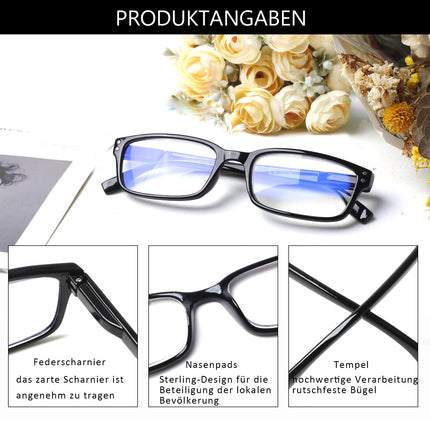 ZOECENT 6 Pack Reading Glasses Men Women Blue Light Filter Glasses Spring Hinge Computer Glasses Black Reading Glasses (6 Black, 2.75, x)