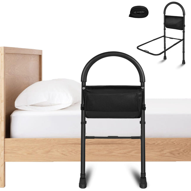 UISEBRT Bed Riser Aid Bed Rail for Older Adults Height Adjustable with Storage Pocket Fall Protection Seniors Bed Entry Aid Grab Bar for Bed up to 150kg Load Capacity