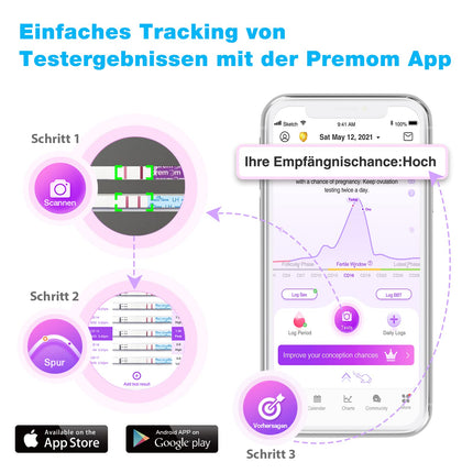 Easy@Home fertility test 50 x ovulation test fertility tests for ovulation – supported by the free Premom Ovulation APP, 50 LH tests