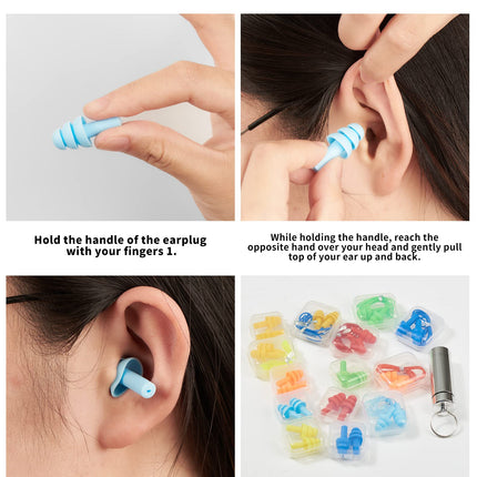 Earplugs for hearing protection, 14 pairs of earplugs SNR 31dB, made of reusable silicone, waterproof, soft hearing protection for sleeping and for airplanes, hearing protection earplugs with portable box - colorful