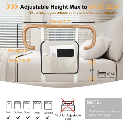 REAQER Adjustable Standing Aid Bed for Seniors Beds with Storage Bag Bed Rail Bed Handle Safety Strap Prevention of Falls