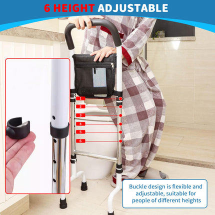 Elderly standing aid, standing aid bed, adjustable height standing aid, mobile standing aid with storage bag and 4 handles and motion light, suitable for elderly and disabled people, walking aid