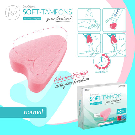 JOYDIVISION Soft Tampons Regular I 50 Count I Stringless Tampons for Sports, Swimming &amp; Spa I Menstrual Sponges Ultra Soft I Easy Insertion &amp; Removal I Soft Tampon Without String