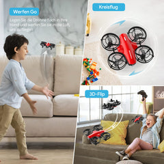 Tomzon mini drone for children beginners RC quadcopter with 24min long flight time, combat drone with 360° propeller protection, aircraft remote controlled toy drone throwing go/3D flip/circular flight, nano drone