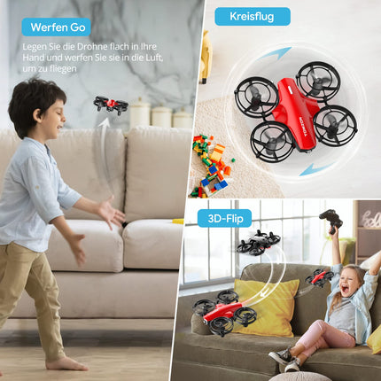 Tomzon mini drone for children beginners RC quadcopter with 24min long flight time, combat drone with 360° propeller protection, aircraft remote controlled toy drone throwing go/3D flip/circular flight, nano drone