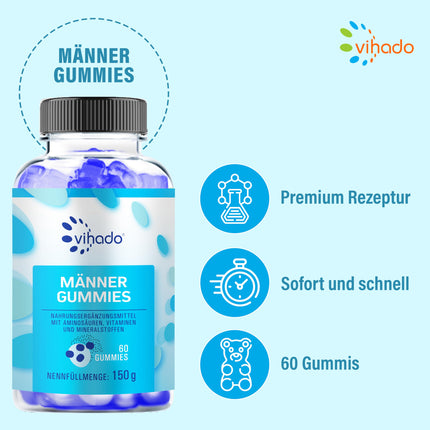 Vihado Blue Men Gummies - Extra Strong Instant Formula High Dosage - with L-Arginine, L-Glutathione, L-Glutamine, 60 Gummies