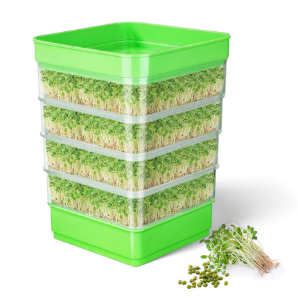 WYWY.Wide Seed Germination Kit, 4-Tier Bean Sprouting Kit, Stackable Microorganism Culture Trays for Beans, Alfalfa, and Wheatgrass