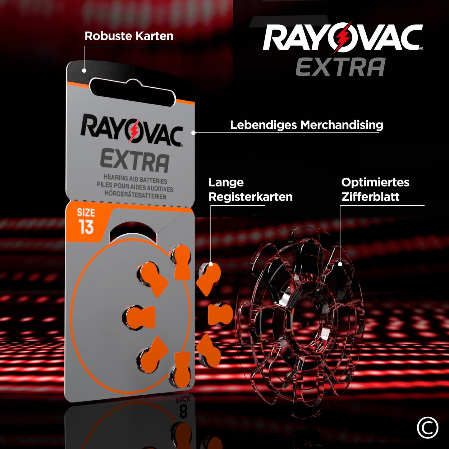 80 Batterien für Hörgeräte Rayovac Extra 13. - 10 Blister à 8 Batterien