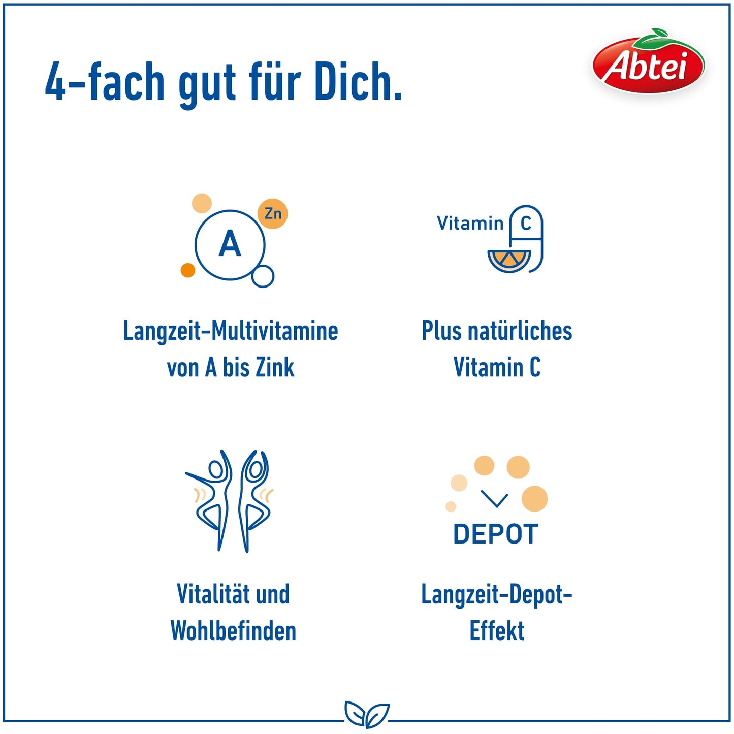Abtei A-Z Komplett Langzeit-Multivitamine - 24 Vitamine und Mineralstoffe - hochdosiert, vegetarisch - 40 Depot-Tabletten