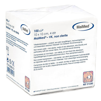 Nonwoven compresses, non-sterile 10x10cm, 100 pieces, wound compresses, 4-layer, non-adherent wound dressing, gauze compresses, absorbent compresses, dressing material + e-book (about health)