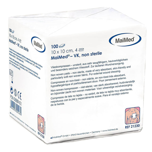 Nonwoven compresses, non-sterile 10x10cm, 100 pieces, wound compresses, 4-layer, non-adherent wound dressing, gauze compresses, absorbent compresses, dressing material + e-book (about health)