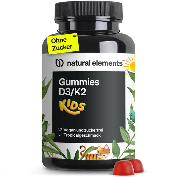 Vitamin D3 K2 Gummies KIDS – 120 fruity gummies – vegan, sugar-free – tropical flavor – branded raw material K2VITAL® – optimal dosage for children – produced in Germany &amp; laboratory-tested