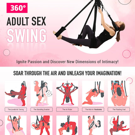 New love swing sex swing for the ceiling, 360-degree rotation deluxe love swings with U-shaped sex pillow and handcuffs &amp; 4 extra wide cushions, sex furniture sex swing load capacity up to 100 kg