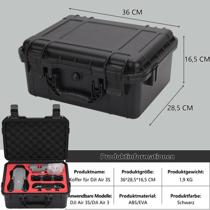 Professional case for DJI Air 3S and DJI Air 3 Fly More Combo Waterproof bag suitcase case for DJI Air 3S accessories Compatible with DJI RC-N3/RC 2 controller, propeller, battery and drone accessories