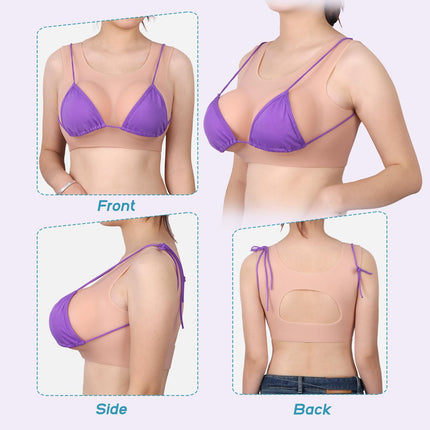 Vnmcry Silicone Breast Forms Realistic Crossdresser Sleeveless Round Neck False Breast Forms Filled with Gel Silicone Breasts for Transgender Mastectomy Prosthesis (Beige Skin - F Cup Size L)
