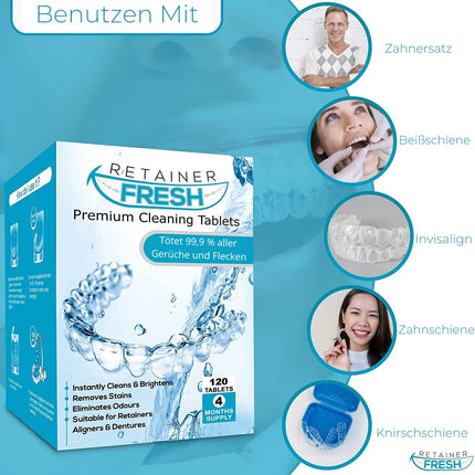Retainer Cleaning Tablets – 120 Retainer Tablets Keep Your Retainer Fresh and Stain-Free – Retainer Cleaner Tablet, Mouthguard, Denture Cleaner Tabs, Dental Splint