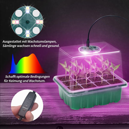 Indoor greenhouse growing box, 2 pieces mini greenhouse growing set with raised lid, seedling starter with plant lights with full spectrum, trays greenhouse growing tray for plant