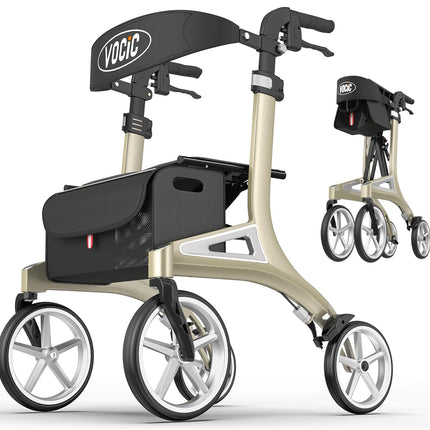 VOCIC Z71 Rollator foldable and lightweight with seat Waterproof aluminum rollator easy to fold for seniors Rollators lightweight and foldable special, puncture-proof all-terrain PU tires, green