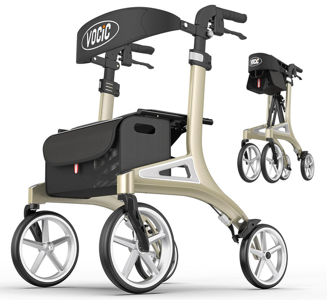 VOCIC Z71 Rollator foldable and lightweight with seat Waterproof aluminum rollator easy to fold for seniors Rollators lightweight and foldable special, puncture-proof all-terrain PU tires, green